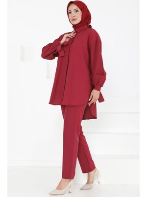 Bordo Kol Detaylı İkili Takım