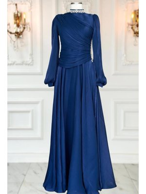 Lacivert Nergis Abiye Elbise