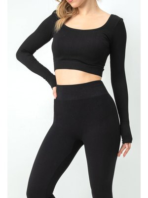 Seamless Straplez Uzun Kollu Fitilli Büstiyer Siyah