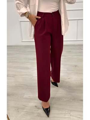 Bordo Dabıl Pileli Palazzo Pantolon