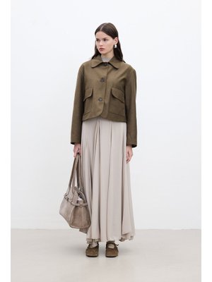 Haki Suni Süet Kısa Ceket Haki Suni Süet Kısa Ceket