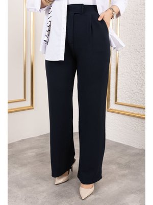 Lacivert Cırt Kapamalı Yüksek Bel Palazzo Pantolon Lacivert Cırt Kapamalı Yüksek Bel Palazzo Pantolon