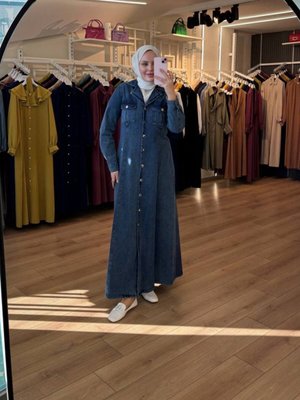 Lacivert Kargo Cepli Önü Boydan Düğmeli Denim Kot Elbise Lacivert Kargo Cepli Önü Boydan Düğmeli Denim Kot Elbise