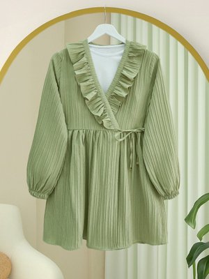 Çağla Y. Fırfırlı Önü Bağcıklı Kolu Lastikli Kimono