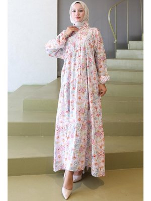 Pembe Çiçek Desenli Modal Elbise Pembe Çiçek Desenli Modal Elbise