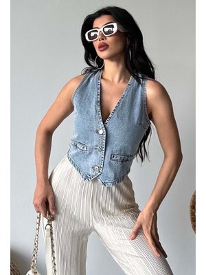 Mavi Kar Yıkama Flotalı Kot Yelek Yikama