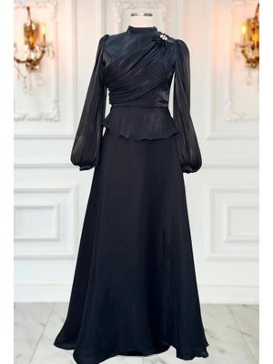 Siyah Gaye Abiye Elbise