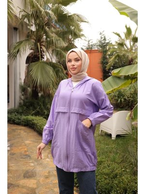 Lila Fermuarlı Cepli Lastikli Kısa Şık Spor Kap 46) Lila Fermuarlı Cepli Lastikli Kısa Şık Spor Kap 46)