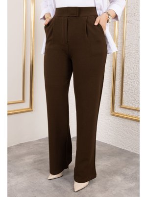 Acı Kahve Cırt Kapamalı Yüksek Bel Palazzo Pantolon Acı Kahve Cırt Kapamalı Yüksek Bel Palazzo Pantolon