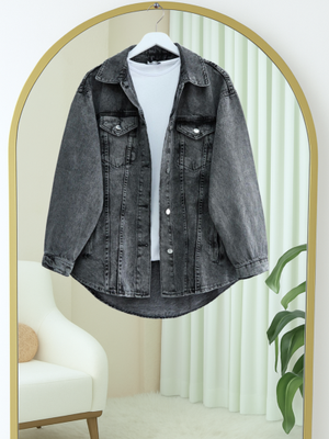 Füme Boydan Düğmeli Cepli Kot Ceket