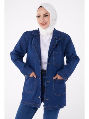 Koyu Mavi Kruvaze Kot Ceket
