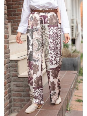 Yeşil Baskılı Saten Pantolon