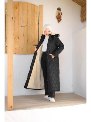 Tam Kürklü Kapüşonlu Kapitone Mont