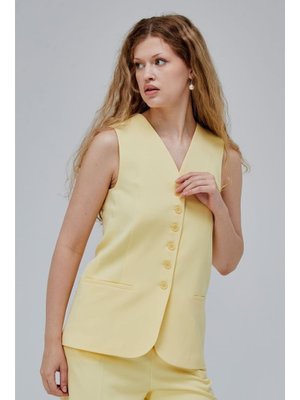Sarı Düğmeli Regular Astarlı Dokuma Yelek