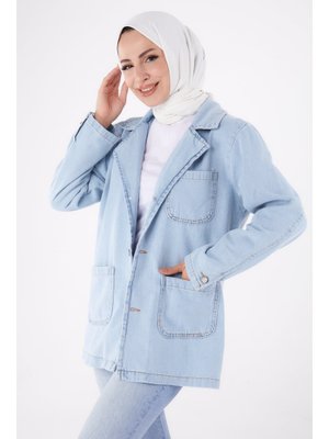 Buz Mavi Kar Kruvaze Kot Ceket