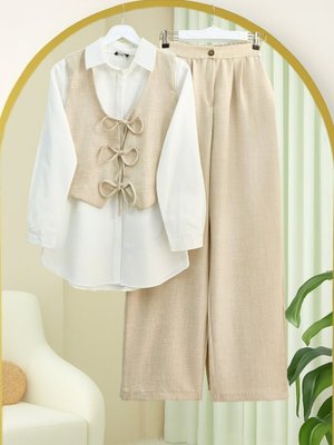 Taş Önü Bağlamalı Yelek Pantolon İkili Takım