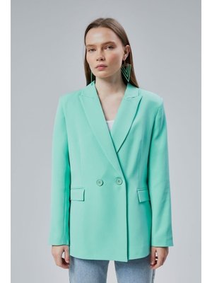 Turkuaz Salaş Kesim Astarlı Dokuma Blazer Ceket