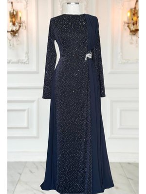 Lacivert Nil Abiye Elbise