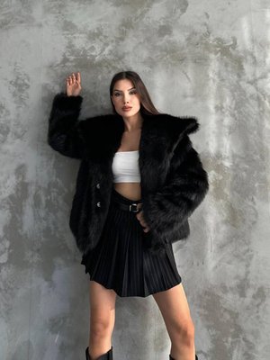 Siyah Oversize Kürk Kaban