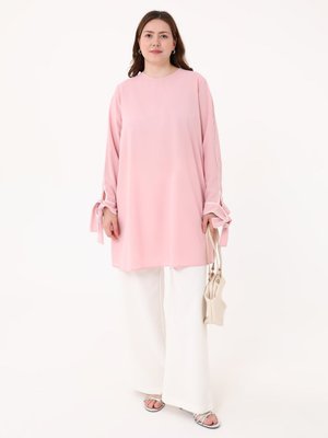 Büyük Beden Kol Ucu Detaylı Tunik Gul Kurusu