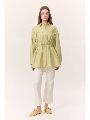 Sarı Büzgü Bağlama Detaylı Tunik