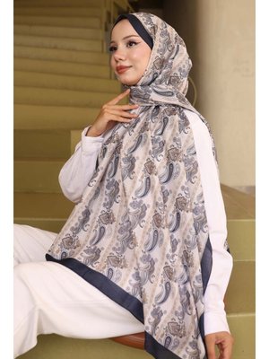 Lacivert Etnik Desenli Şal Taş