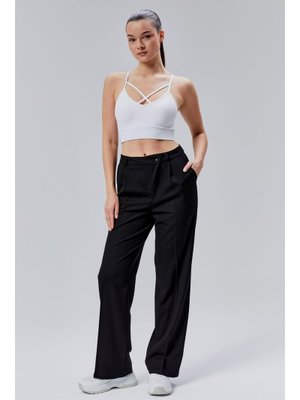 Siyah Rahat Kalıp Dokuma Palazzo Pantolon