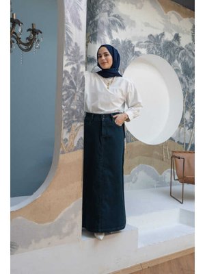 Petrol Denim Klasik Etek Petrol Denim Klasik Etek