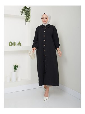 Siyah Maxi Boy Yırtmaçlı Viskon Tunik