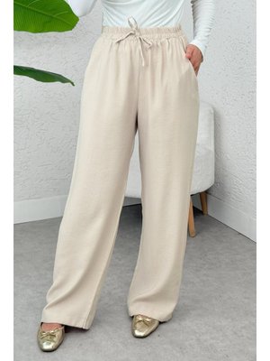Taş Rengi Bel Lastikli Salaş Pantolon