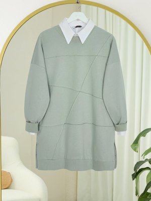 Çağla Y. Yuvarlak Yaka Çimalı Yırtmaçlı Salaş Penye Tunik