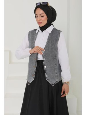 Antrasit Antrasıt Denim Kısa Yelek