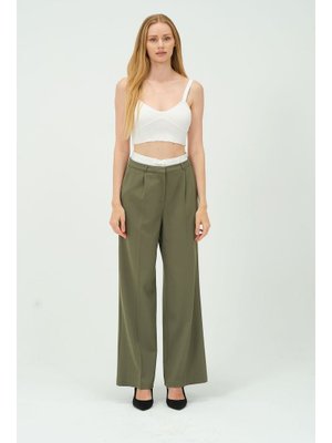Garni Detaylı Yüksek Bel Palazzo Pantolon Mint