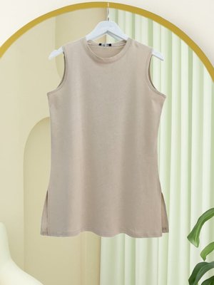 Açık Vizon Yuvarlak Yaka Sıfır Kol Penye İçlik