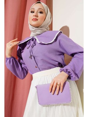 Mor Denizci Yaka Güpürlü Gömlek Mor Denizci Yaka Güpürlü Gömlek