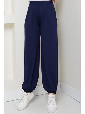 Lacivert Mehru Paçası Lastikli Pantolon Lacivert Mehru Paçası Lastikli Pantolon