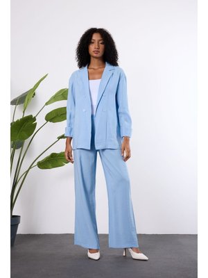 Bebe Mavisi Mavi Regular Beli Lastikli Salaş Pantolon