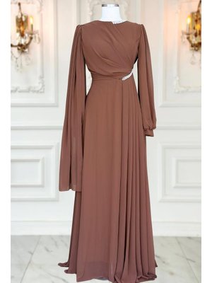 Kahverengi Feza Abiye Elbise Kahverengi Feza Abiye Elbise