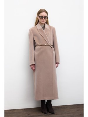 Vizon Kemerli Uzun Kaşe Kaban Vizon Kemerli Uzun Kaşe Kaban