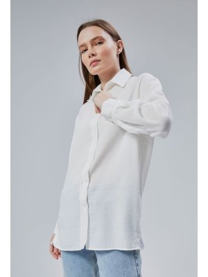 Beyaz Salaş Kalıp Keten Gömlek