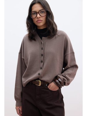 Vizon Yumuşak Dokulu Oversize Triko Hırka Vizon Yumuşak Dokulu Oversize Triko Hırka