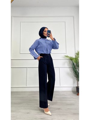 Lacivert Dabıl Pileli Palazzo Pantolon Lacivert Dabıl Pileli Palazzo Pantolon