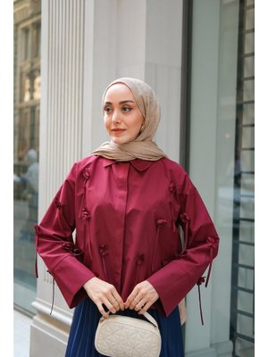 Bordo Çicek Desenli Gömlek