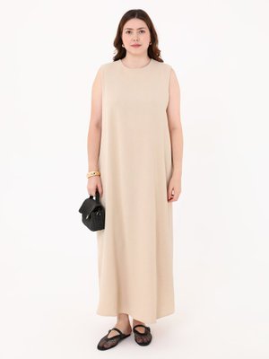 Bej Büyük Beden Kolsuz Aerobin Elbise Bej Büyük Beden Kolsuz Aerobin Elbise