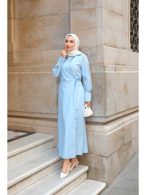 Poplin Yan Bağlamalı Elbise Bebe Mavi Poplin Yan Bağlamalı Elbise Bebe Mavi