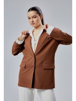 Kahverengi Gömlek Detaylı Regular Blazer Ceket