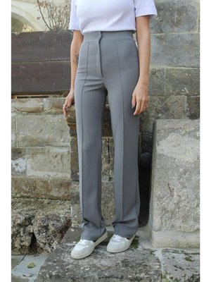 Gri Likralı Geniş Paça Pantolon