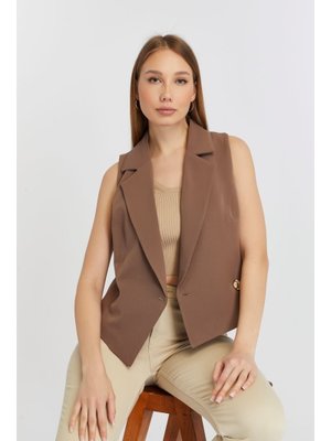 Regular Fit Astarlı Dokuma Yelek Açık Kahverengi