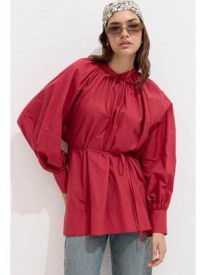 Vişne Bağcık Detaylı Vual Tunik