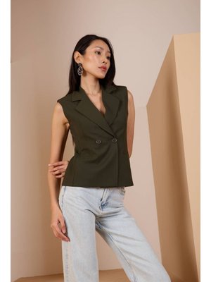 Haki Regular Fit Astarlı Dokuma Yelek